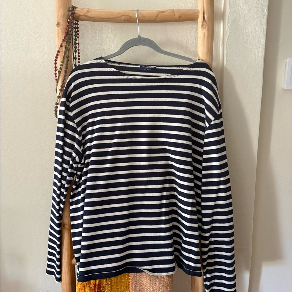 Saint James Blue and White Striped Long Sleeve Tee